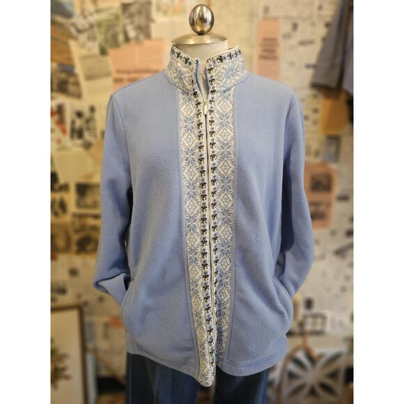 L.L. Bean Blue Fleece Zip up with Snowflake Details Size XL - Picture 1 of 5